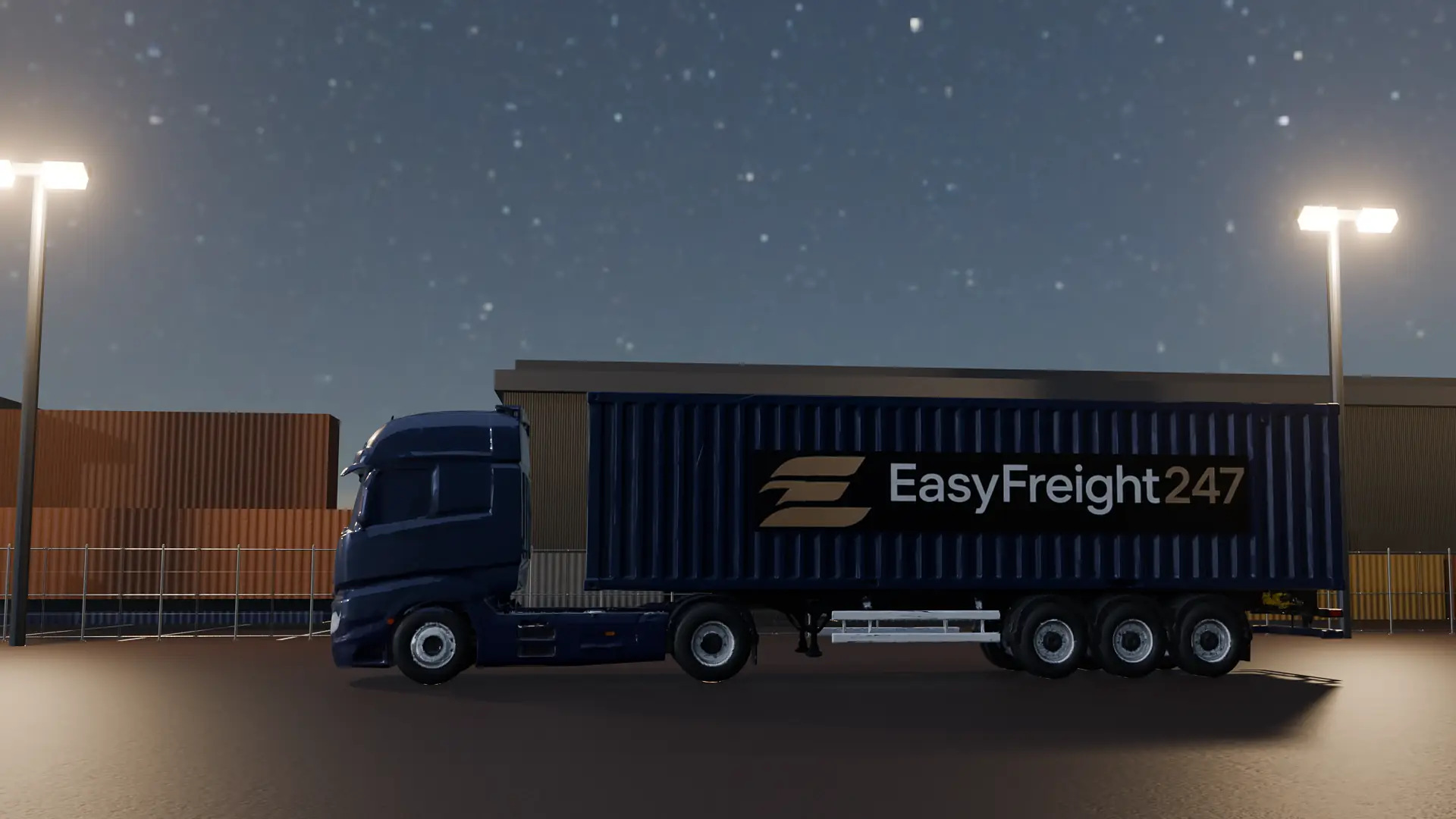 EasyFreight247 lorry in a container yard